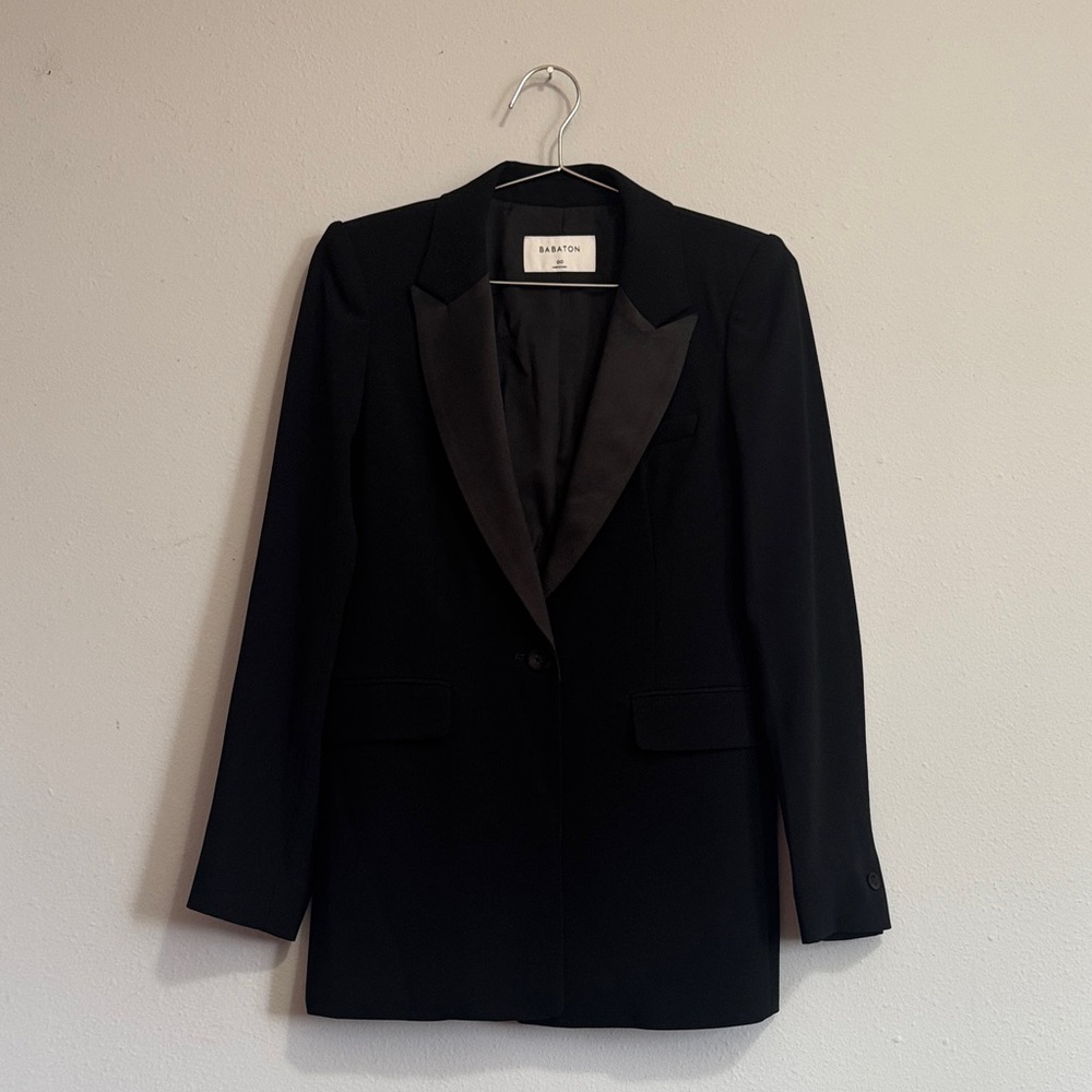 Babaton Black Suit Jacket Silk Collar
